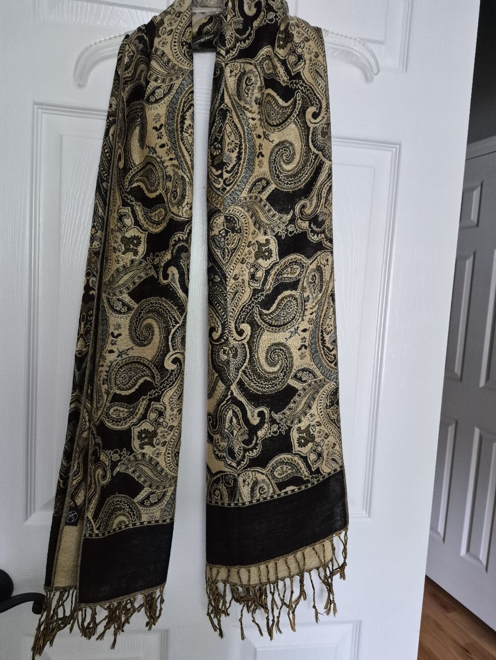 Elegant Black and Gold Paisley Scarf / Wrap - Unbranded